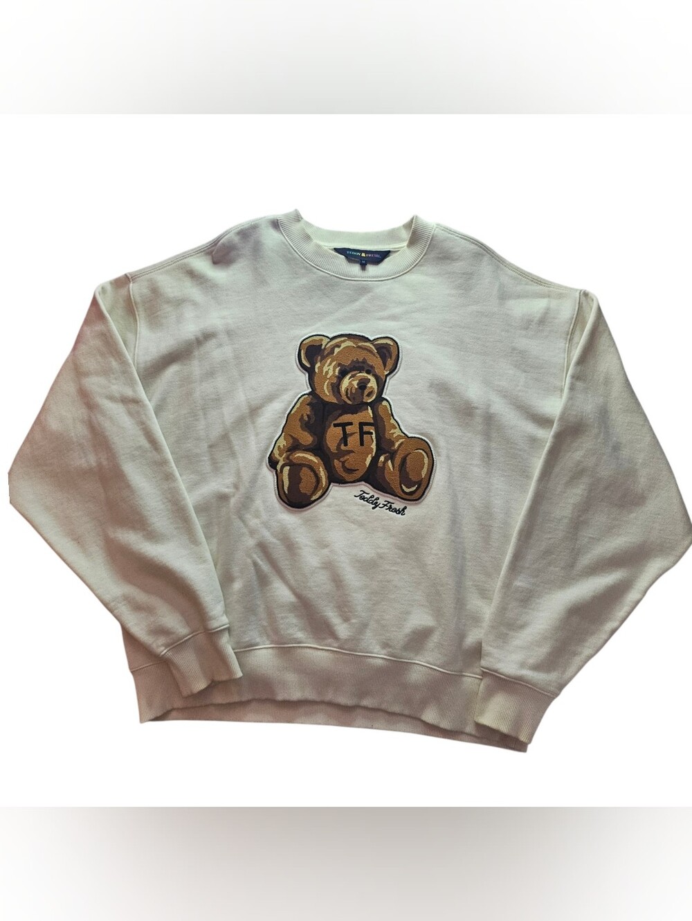 Teddy Fresh Cream Crewneck with Brown Bear Patch Graphic Size M